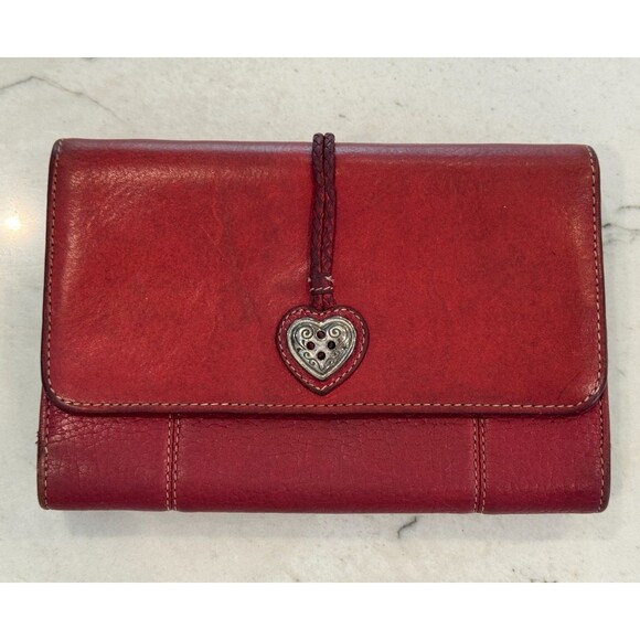 Brighton Red Pebbled Leather Trifold Wallet Organizer Checkbook Clutch - Picture 2 of 12